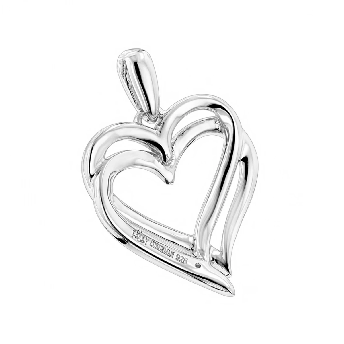 Luxurman Love Quotes Necklace Sterling Silver Double Hearts Diamond Pendant - Image 2