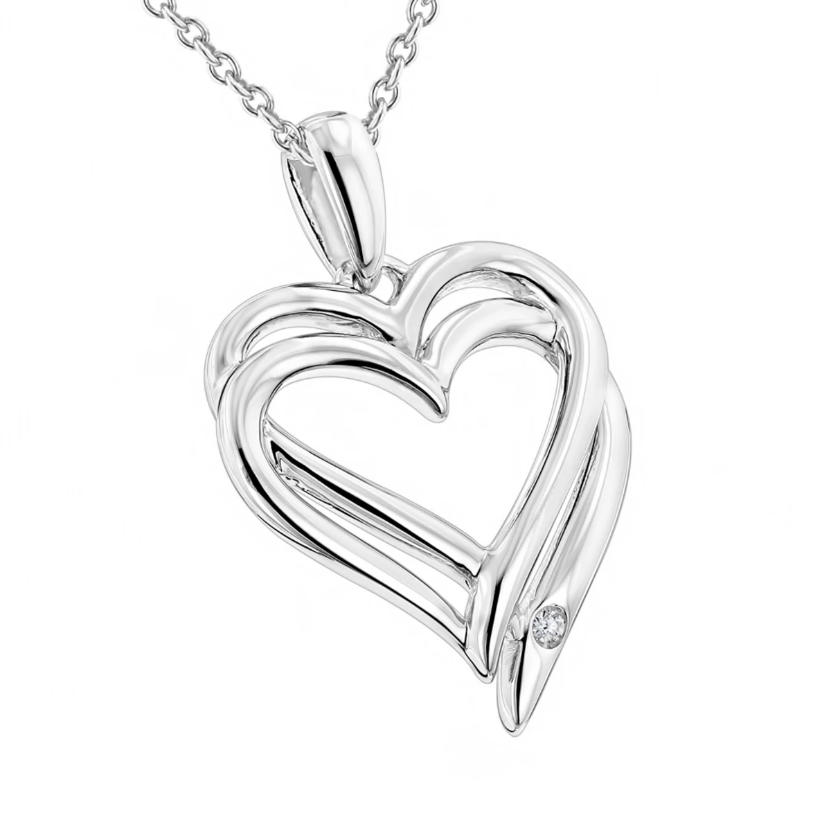Luxurman Love Quotes Necklace Sterling Silver Double Hearts Diamond Pendant