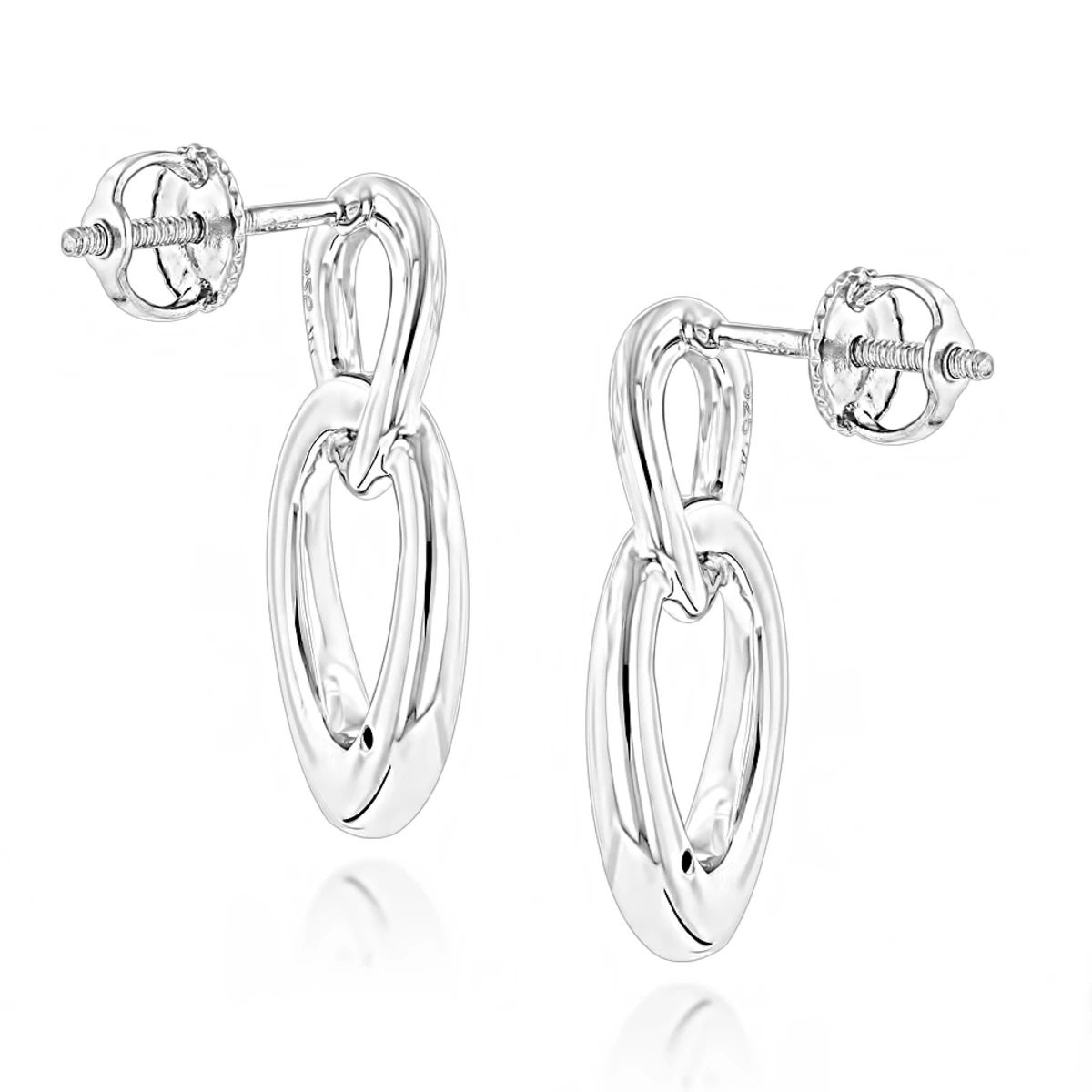 Luxurman Love Quotes: Silver Interlocking Ovals Diamond Earrings For Women - Image 2