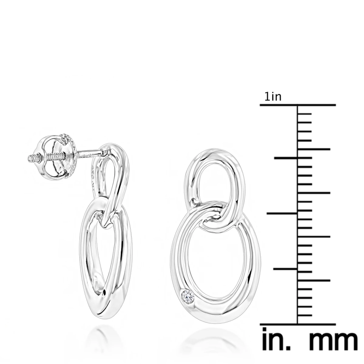 Luxurman Love Quotes: Silver Interlocking Ovals Diamond Earrings For Women - Image 4