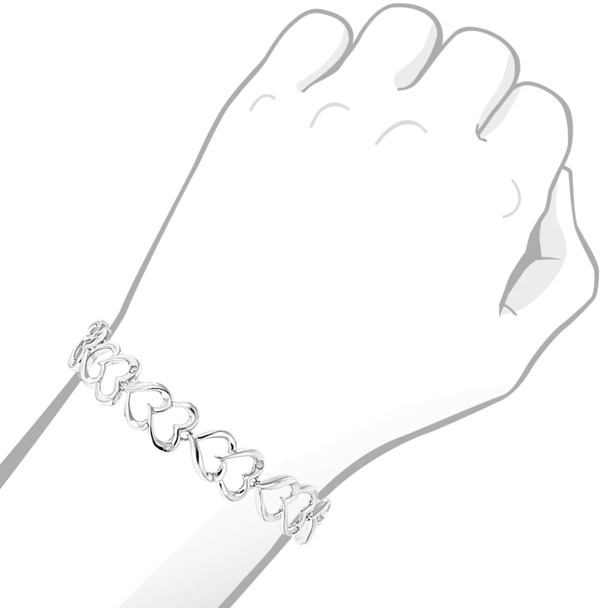 Luxurman Love Quotes: Sterling Silver Diamond Heart Bracelet For Women - Image 3