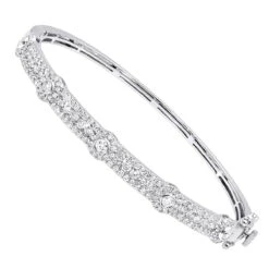 Luxurman Unique Stackable Diamond Bangle Bracelet For Women 14K White Gold 2ct