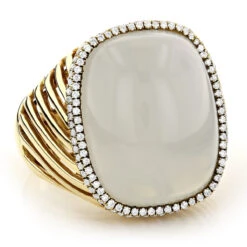 Moonstone 14K Yellow Gold Diamond White Moonstone Ring 17.2