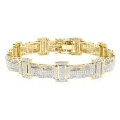 Pave Real Diamond Bracelet For Men 10K Yellow Gold 3.18ct