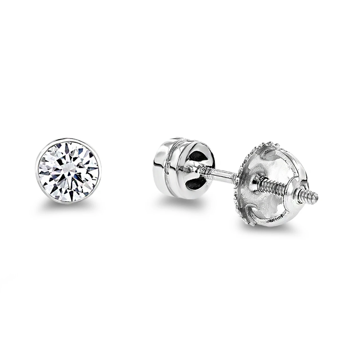 Platinum Round Diamond Bezel Earrings Studs 0.33ct