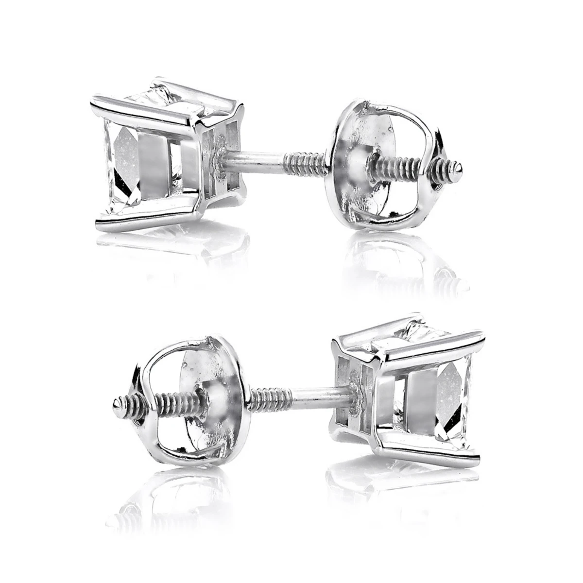 Platinum Solitaire Princess Cut Diamond Stud Earrings 0.33ct - Image 2