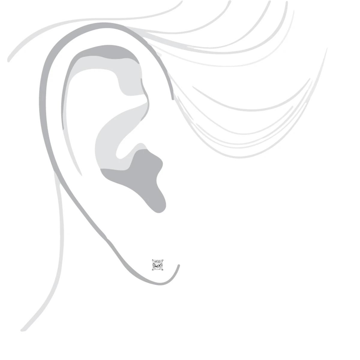 Platinum Solitaire Princess Cut Diamond Stud Earrings 0.33ct - Image 3