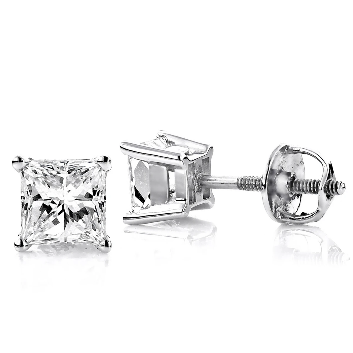 Platinum Solitaire Princess Cut Diamond Stud Earrings 0.33ct