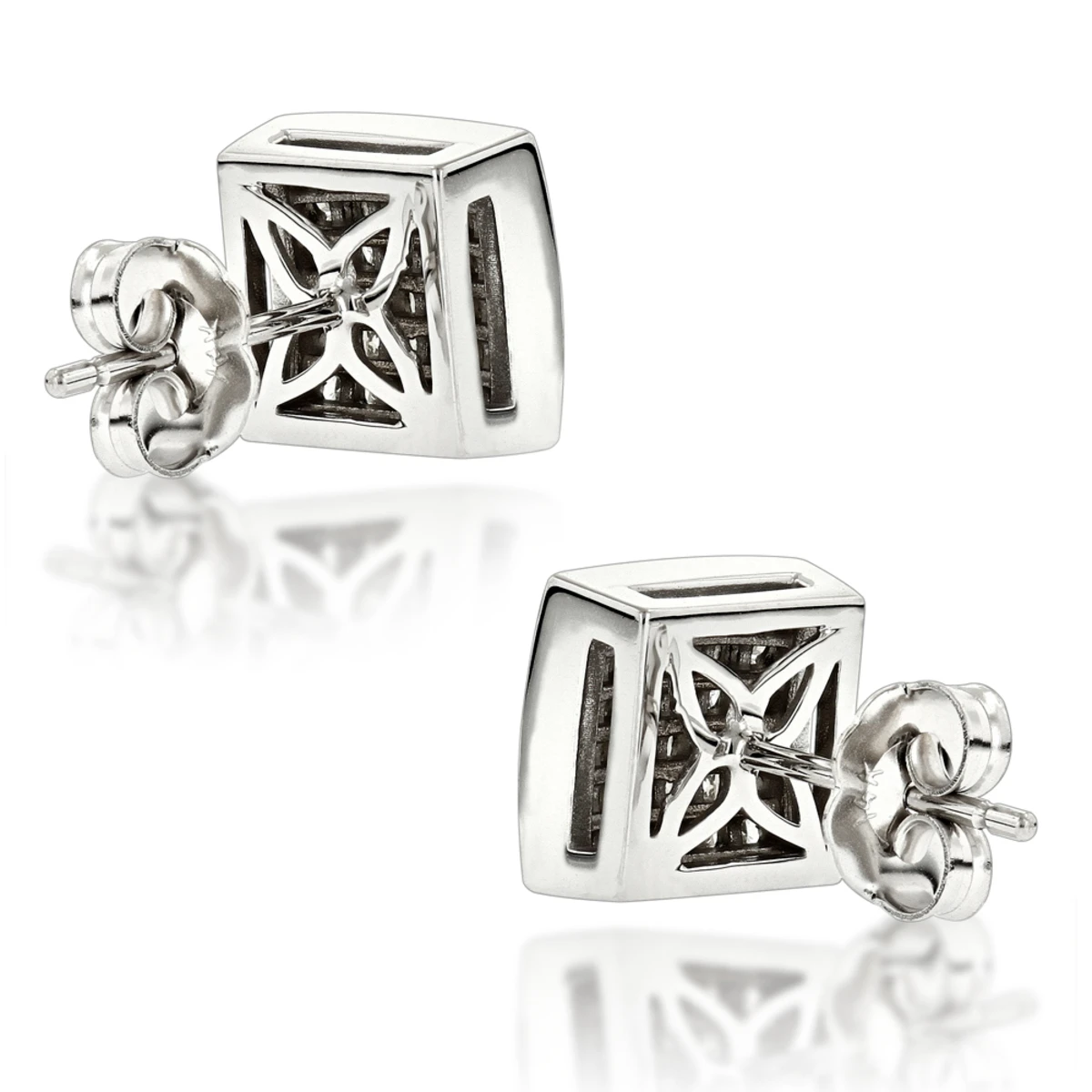 Princess Cut Diamond Stud Earrings 14K White Gold 1.65ct Invisible Setting - Image 4