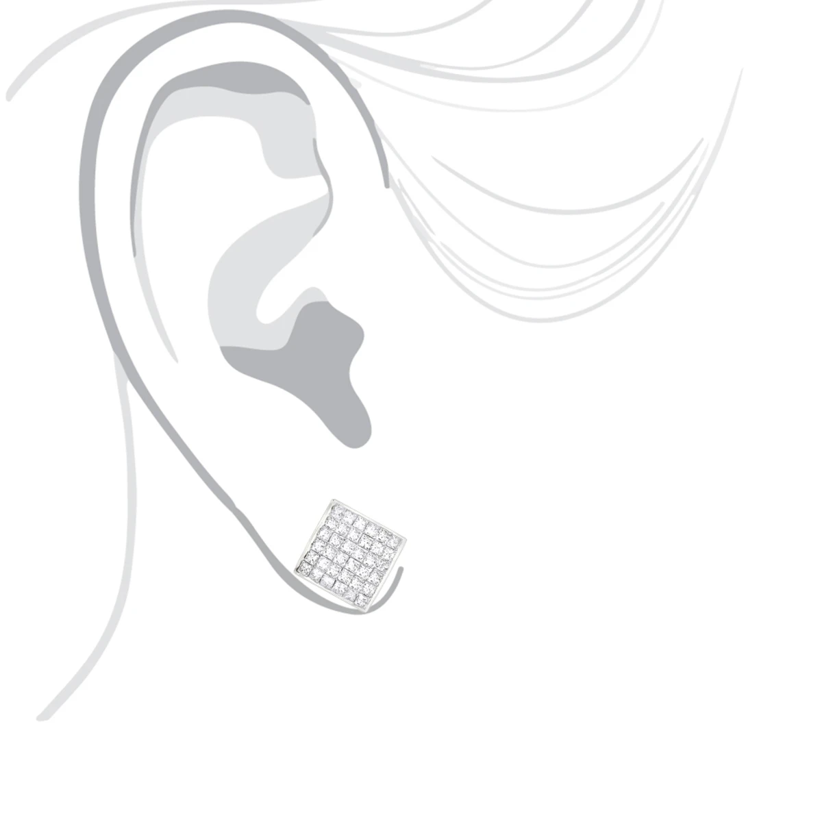 Princess Cut Diamond Stud Earrings 14K White Gold 1.65ct Invisible Setting - Image 5