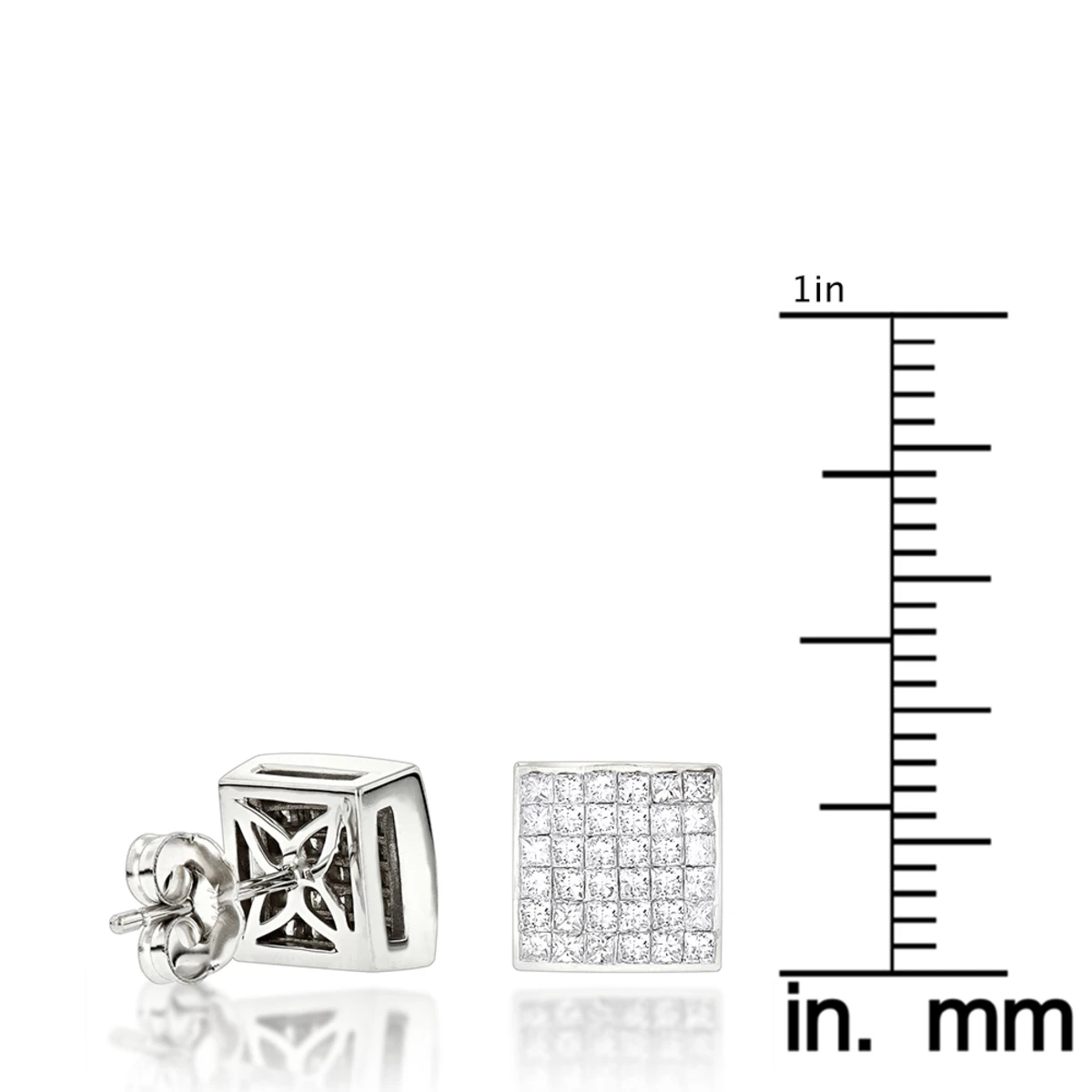 Princess Cut Diamond Stud Earrings 14K White Gold 1.65ct Invisible Setting - Image 6