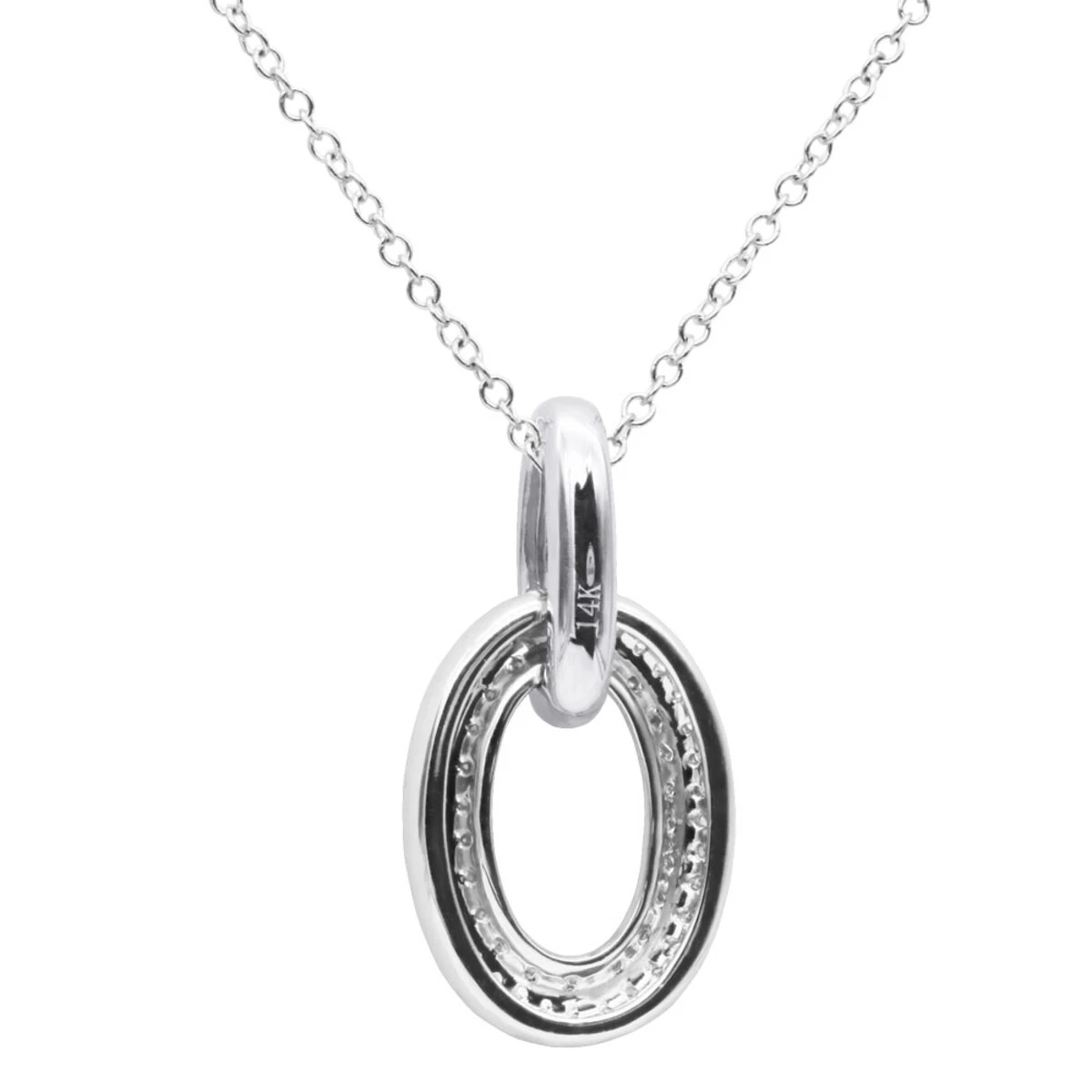 14K White Gold Pave Diamond Oval Pendant Necklace For Women 0.5 Carat - Image 4