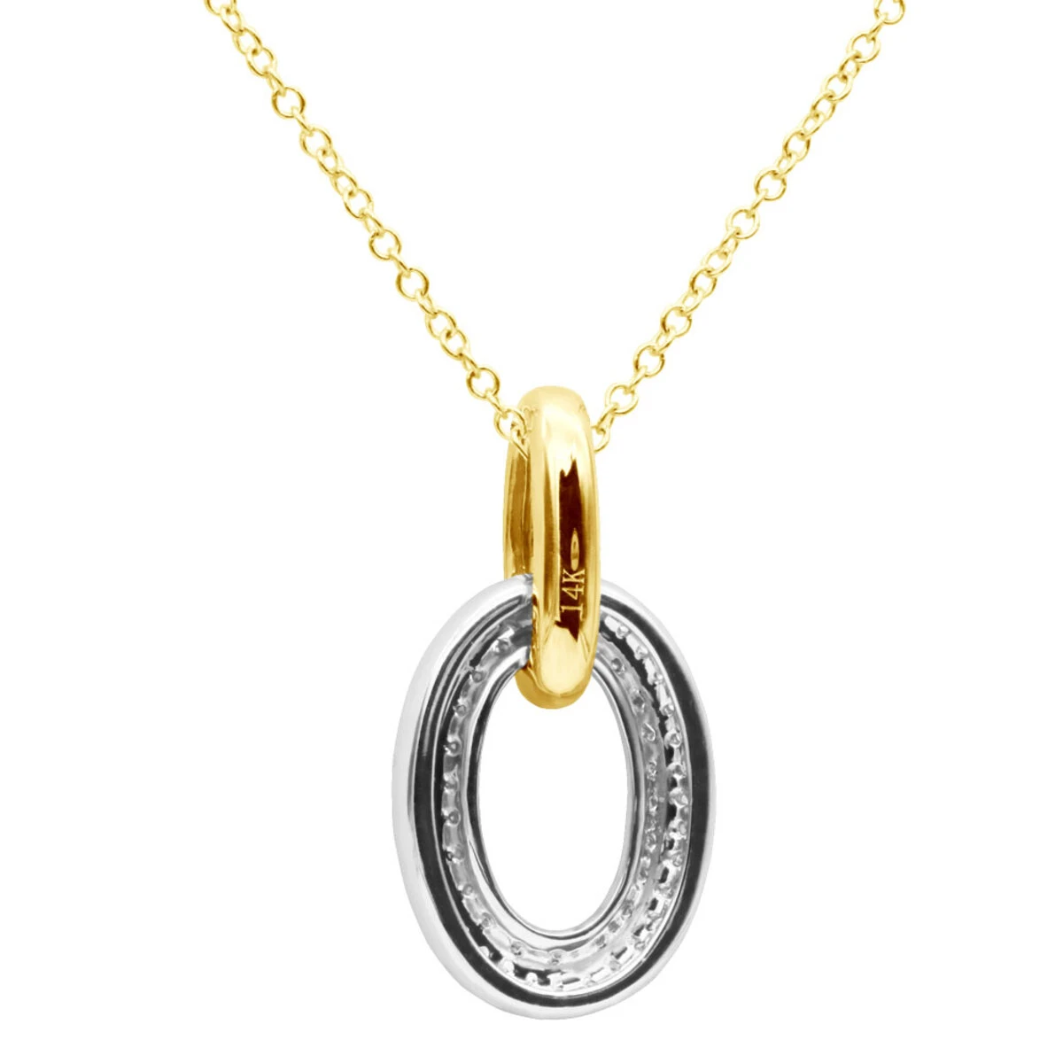 14K White Gold Pave Diamond Oval Pendant Necklace For Women 0.5 Carat - Image 5