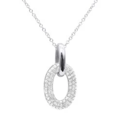 14K White Gold Pave Diamond Oval Pendant Necklace For Women 0.5 Carat