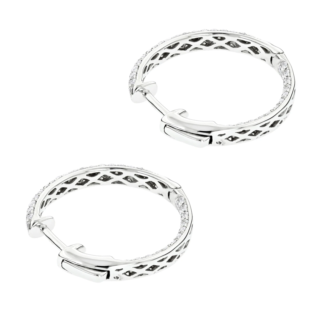 Small Inside Out Diamond Hoop Earrings 1.16ct 14K White Gold - Image 4
