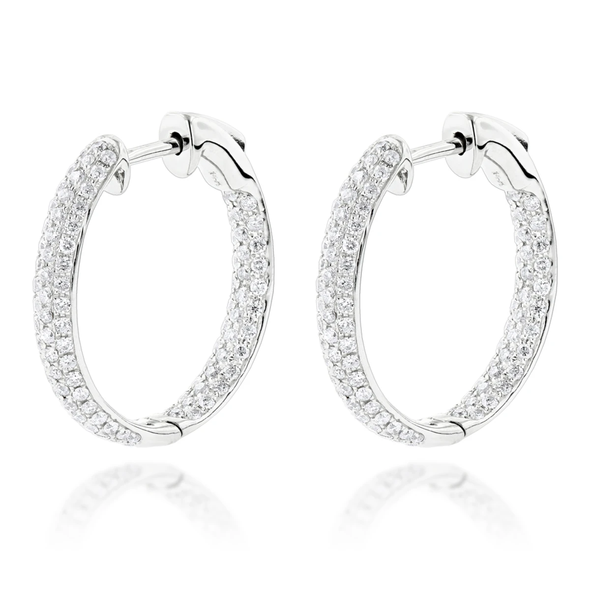 Small Inside Out Diamond Hoop Earrings 1.16ct 14K White Gold