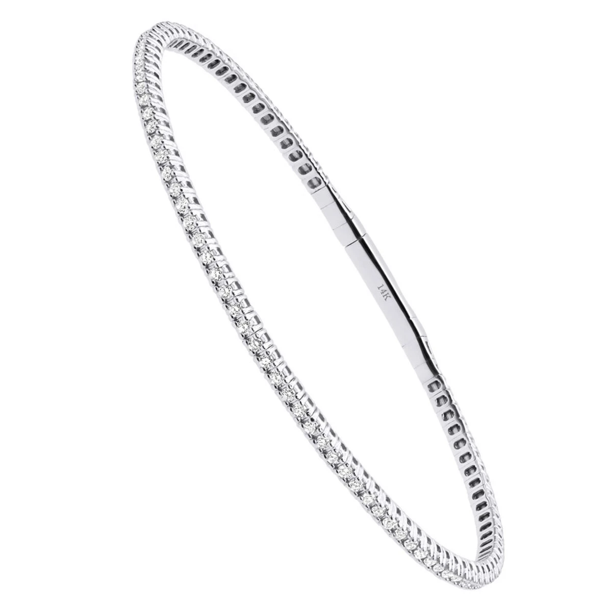 Solid 14K White Gold 1.26 Carat Diamonds Tennis Bracelet For Women Bangle Design