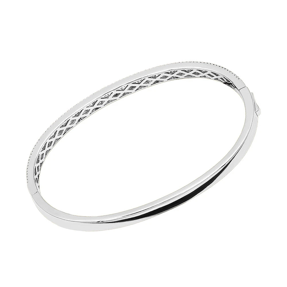 14K White Gold Thin Diamond Bangle Bracelet For Women 2.5 Carat - Image 5