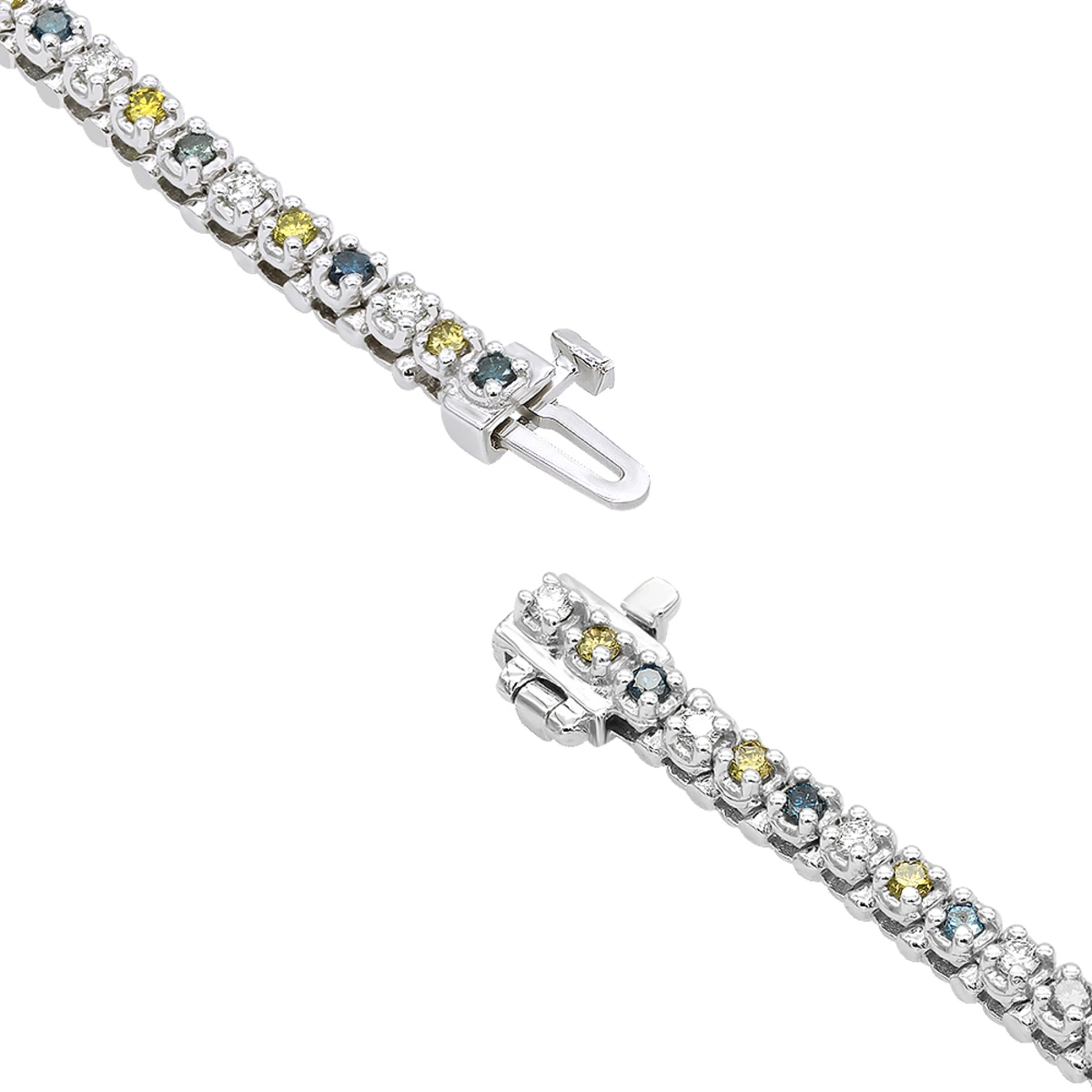 Unique 14K White Gold Yellow White Blue Diamond Tennis Bracelet For Women 1.5ct - Image 4