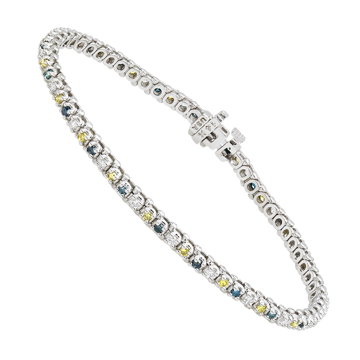 Unique 14K White Gold Yellow White Blue Diamond Tennis Bracelet For Women 1.5ct