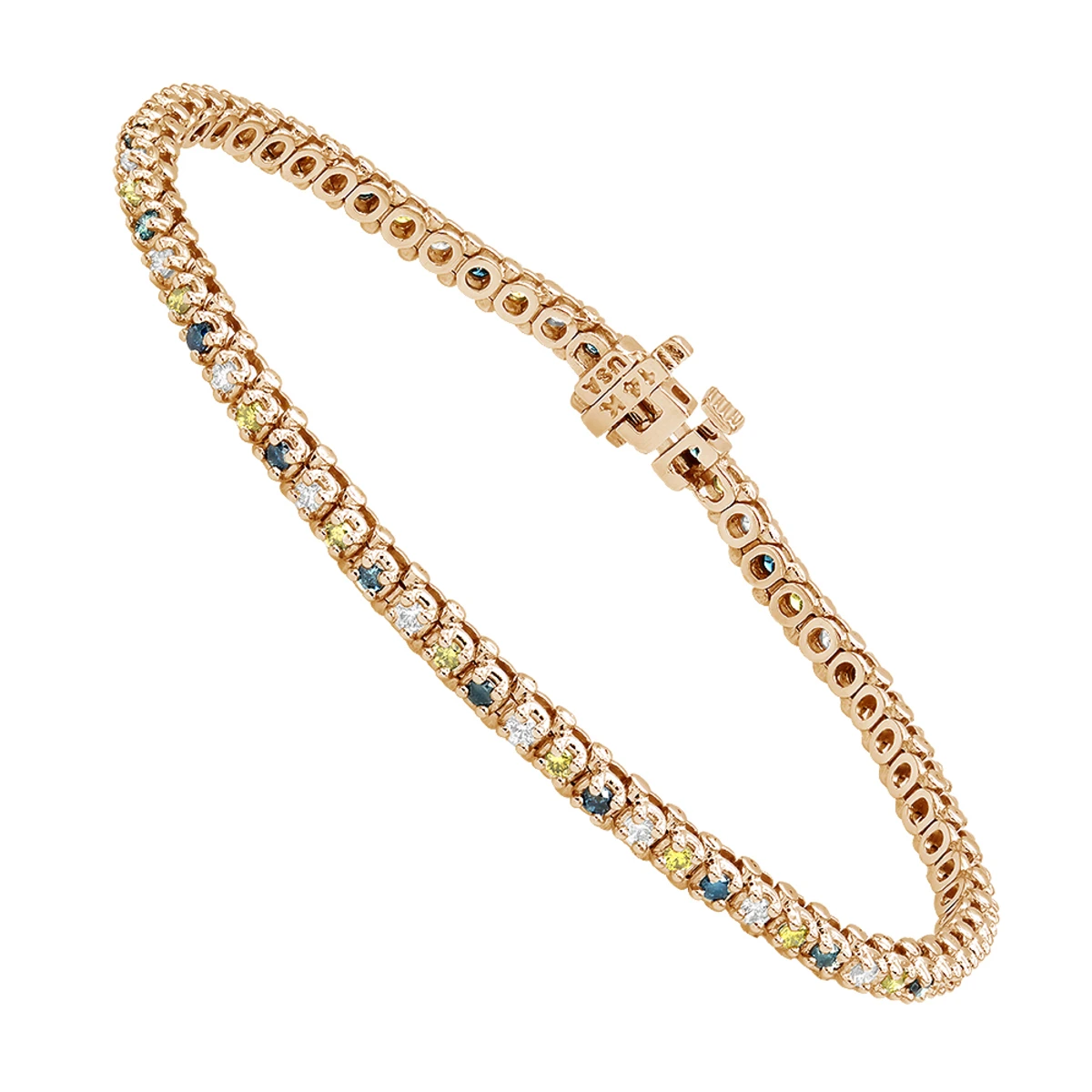 Unique 14K White Gold Yellow White Blue Diamond Tennis Bracelet For Women 1.5ct - Image 3