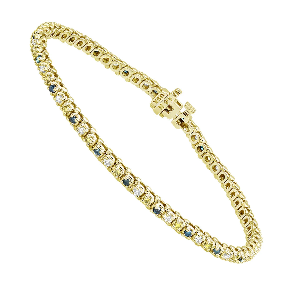 Unique 14K White Gold Yellow White Blue Diamond Tennis Bracelet For Women 1.5ct - Image 2
