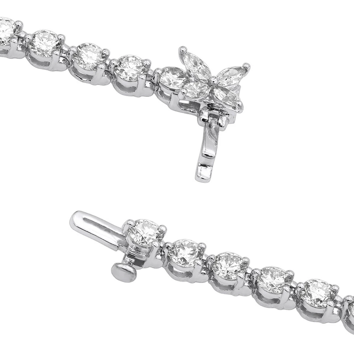 Unique 6 Carat VS Diamond Tennis Bracelet For Women 18K White Gold Flower Clasp - Image 4