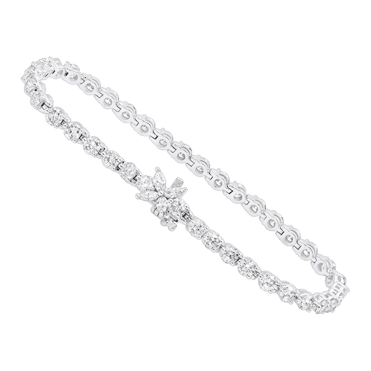 Unique 6 Carat VS Diamond Tennis Bracelet For Women 18K White Gold Flower Clasp